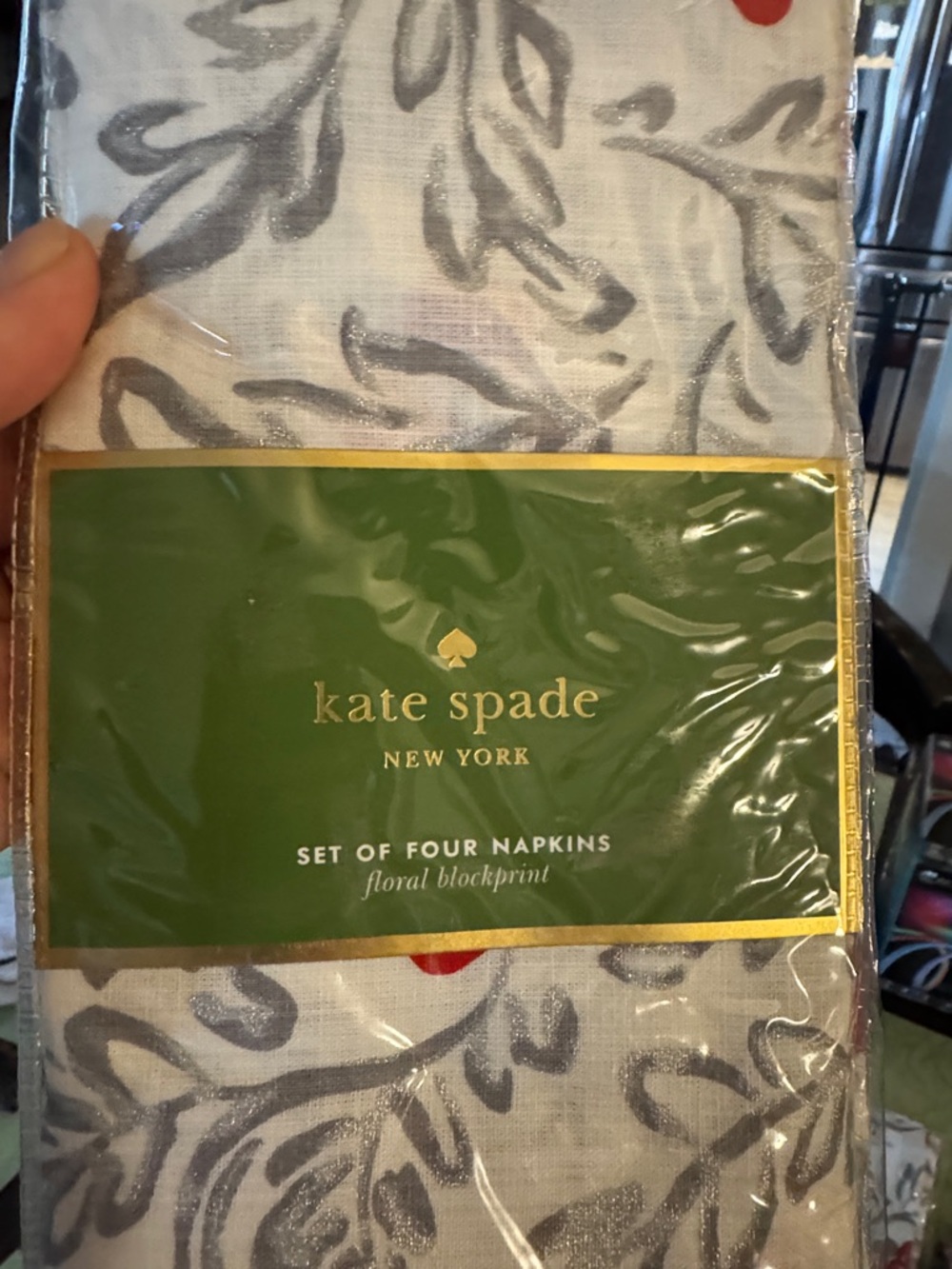 kate spade White Napkins with Gray Floral Print
